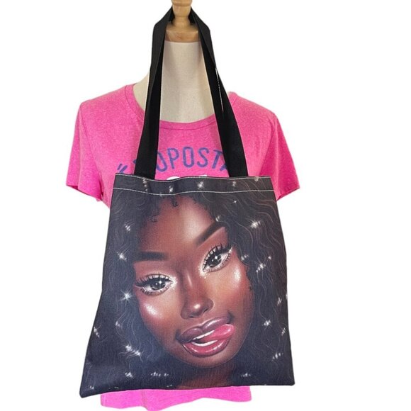 Pretty Sparkle African Ethnic Teen Black Girl Large Everyday Fabric Tote - Picture 4 of 6